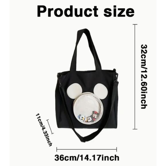 Black Bag White Mickey Head Clear Pocket Includes Mickey Minnie & Donald Figures - Picture 6 of 13